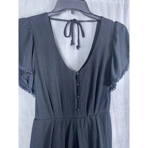 Trixxi Romper Women's Small Black Lined Gauze Deep V Plunge Buttons Sexy Outfit - Picture 2 of 7